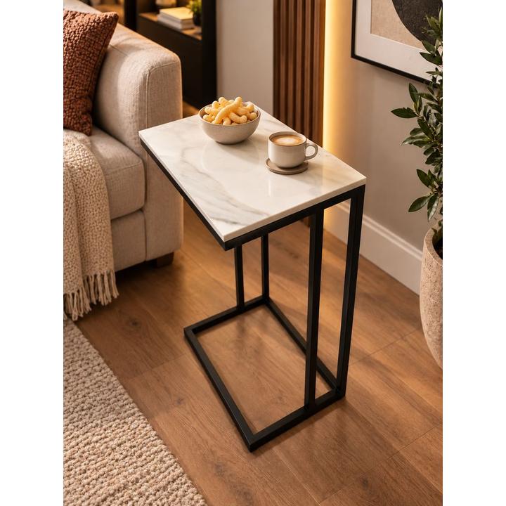 STOLIK POMOCNICZY Z BLATEM ZE SPIEKU KWARCOWEGO HORIZON/BLACK 35x25x61 cm