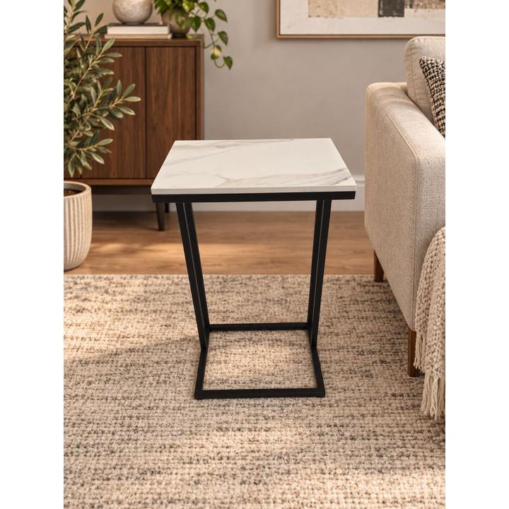 STOLIK POMOCNICZY Z BLATEM ZE SPIEKU KWARCOWEGO HORIZON/BLACK 35x25x61 cm