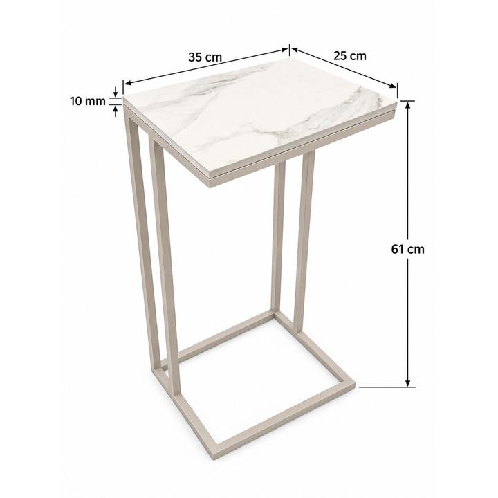 STOLIK POMOCNICZY Z BLATEM ZE SPIEKU KWARCOWEGO HORIZON/CASHMERE 35x25x61 cm