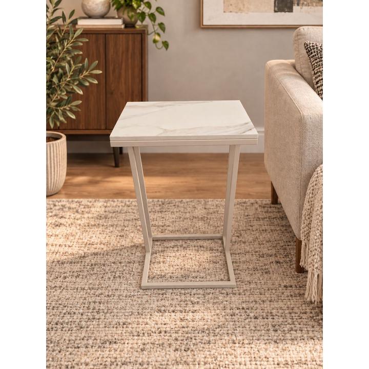STOLIK POMOCNICZY Z BLATEM ZE SPIEKU KWARCOWEGO HORIZON/CASHMERE 35x25x61 cm