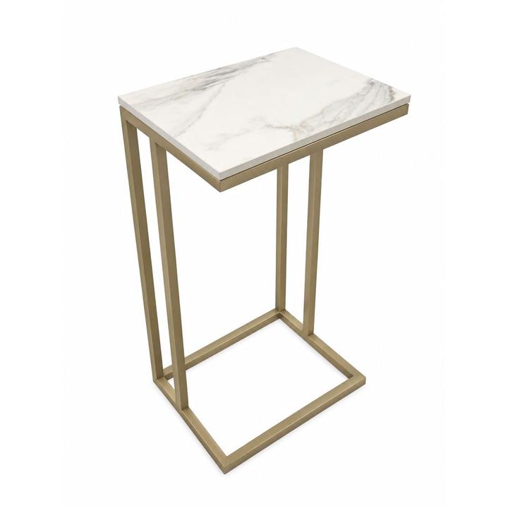 STOLIK POMOCNICZY Z BLATEM ZE SPIEKU KWARCOWEGO HORIZON/GOLD 35x25x61 cm