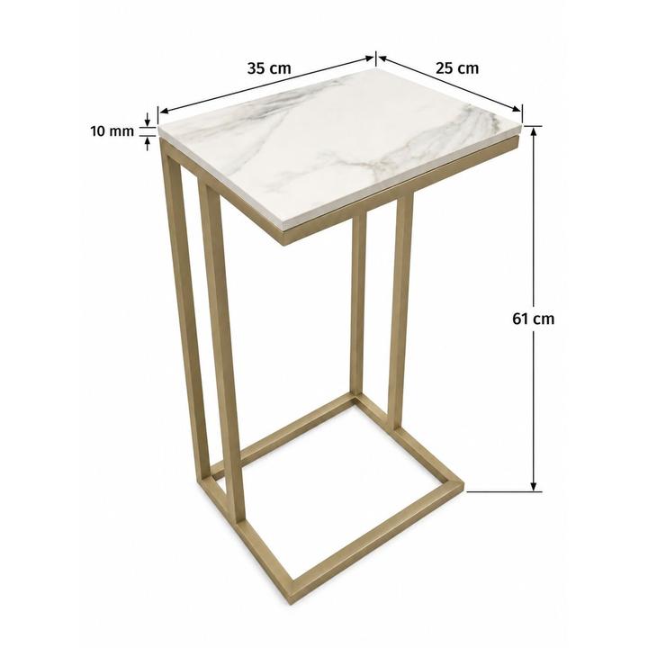 STOLIK POMOCNICZY Z BLATEM ZE SPIEKU KWARCOWEGO HORIZON/GOLD 35x25x61 cm