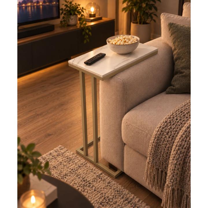 STOLIK POMOCNICZY Z BLATEM ZE SPIEKU KWARCOWEGO HORIZON/GOLD 35x25x61 cm
