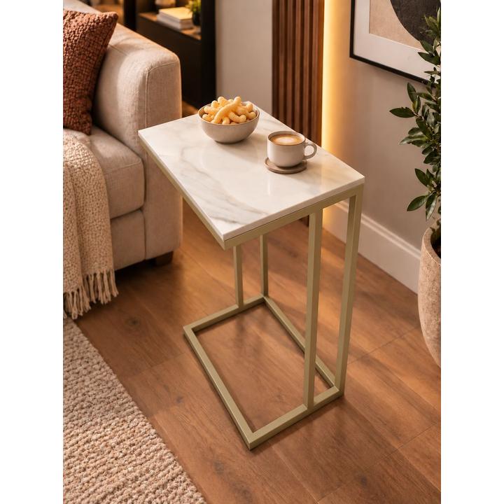 STOLIK POMOCNICZY Z BLATEM ZE SPIEKU KWARCOWEGO HORIZON/GOLD 35x25x61 cm