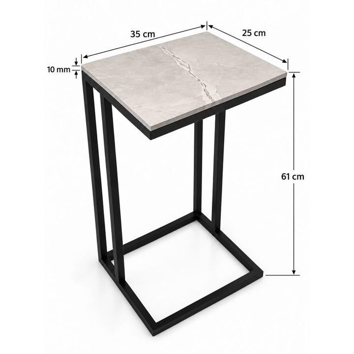 STOLIK POMOCNICZY Z BLATEM ZE SPIEKU KWARCOWEGO RITUAL/BLACK 35x25x61 cm