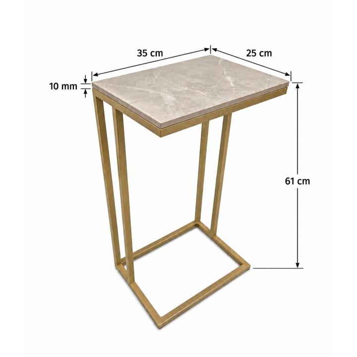 STOLIK POMOCNICZY Z BLATEM ZE SPIEKU KWARCOWEGO RITUAL/GOLD 35x25x61 cm