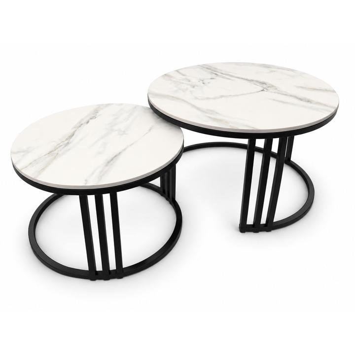 STOLIKI KAWOWE Z BLATEM ZE SPIEKU KWARCOWEGO HORIZON/BLACK O60 cm / O80 cm