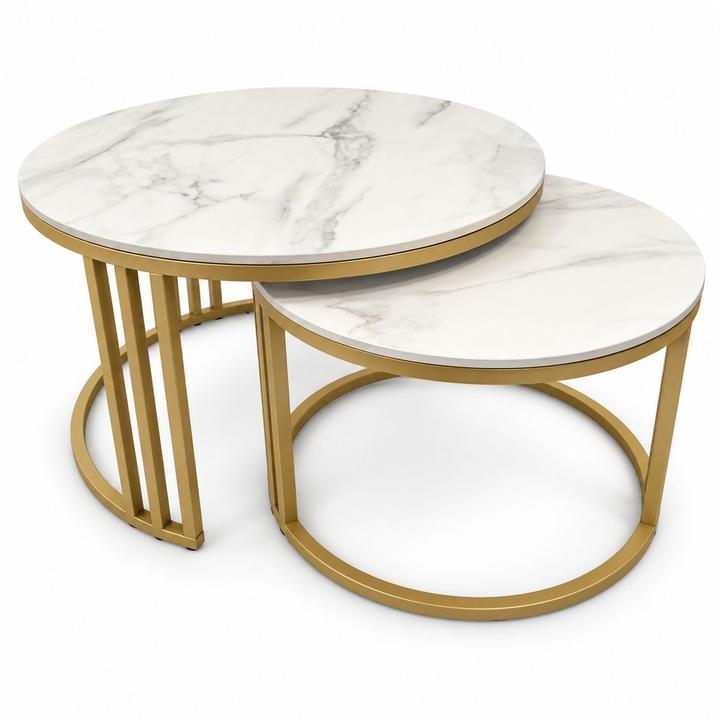 STOLIKI KAWOWE Z BLATEM ZE SPIEKU KWARCOWEGO HORIZON/GOLD O60 cm / O80 cm