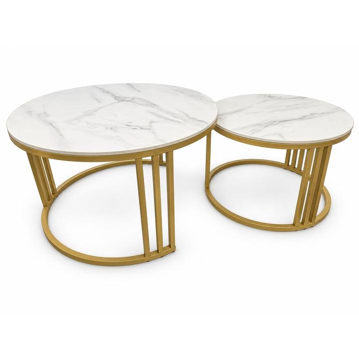 STOLIKI KAWOWE Z BLATEM ZE SPIEKU KWARCOWEGO HORIZON/GOLD O60 cm / O80 cm