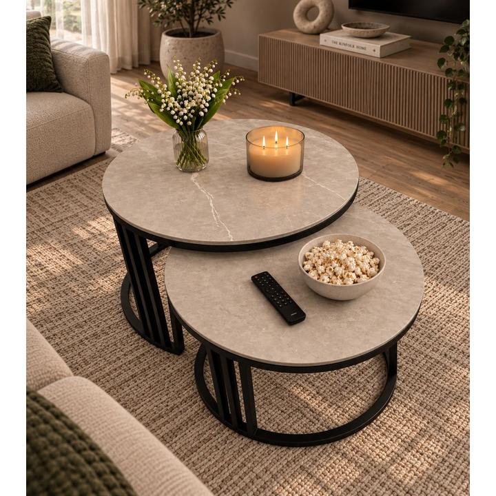 STOLIKI KAWOWE Z BLATEM ZE SPIEKU KWARCOWEGO RITUAL/BLACK O60 cm / O80 cm