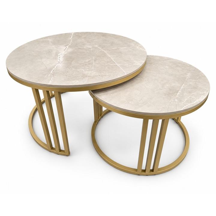 STOLIKI KAWOWE Z BLATEM ZE SPIEKU KWARCOWEGO RITUAL/GOLD O60 cm / O80 cm