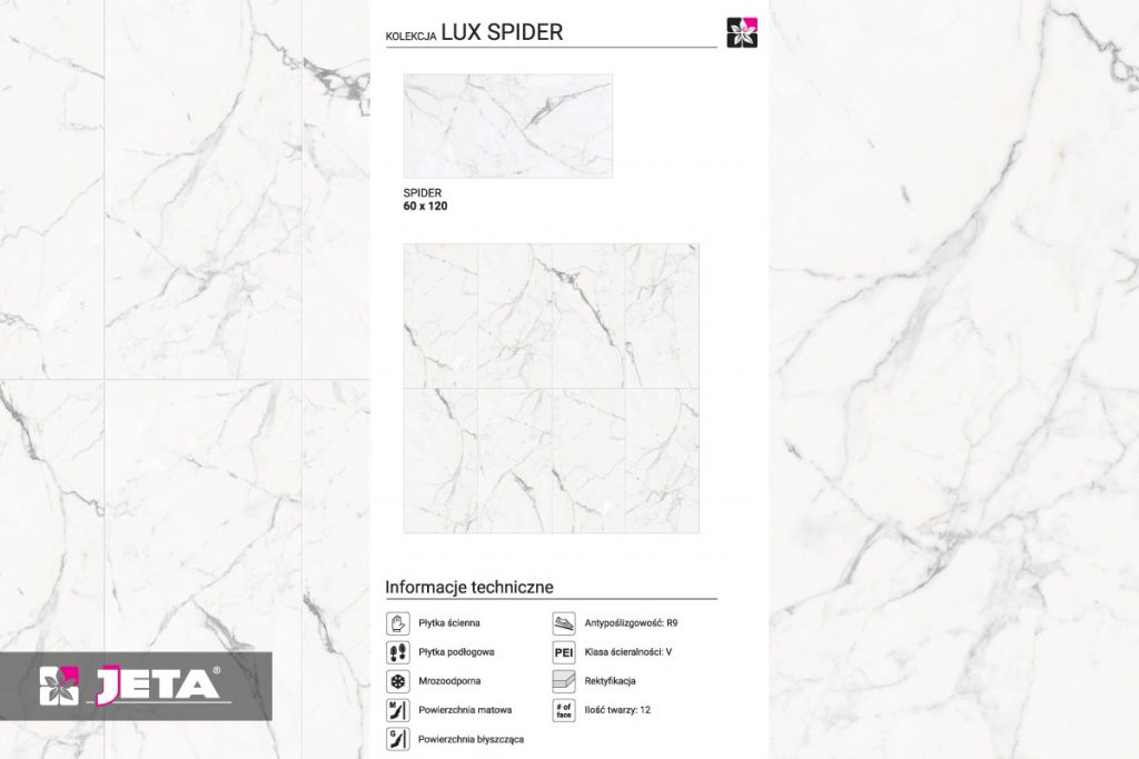 biały marmur, niro granite, kolekcja spider, lux
