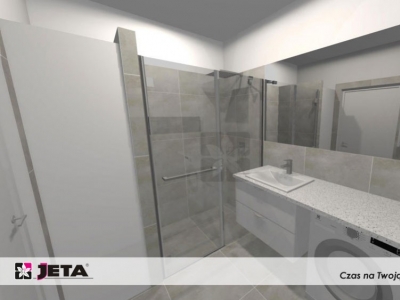 Łazienka ze schowkiem na szczotki i detergenty