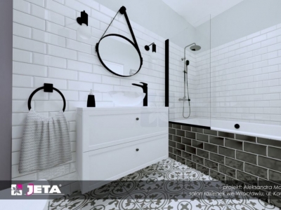 Klasyczne kolory w nowoczesnej łazience według projektu JETA