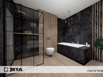 Drewno i czerń w łazience, czy to się sprawdza?