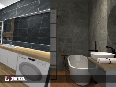 Ciemne kafelki w łazience. Aranżacje z marką Opoczno.