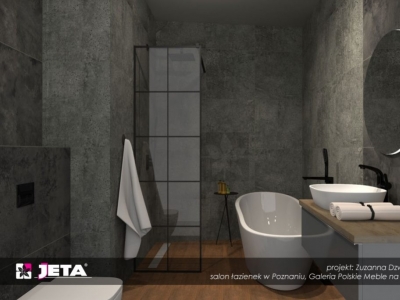 Grafitowa łazienka z płytkami ceramicznymi Opoczno