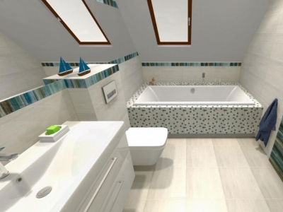 Szklane inserty w łazience na poddaszu