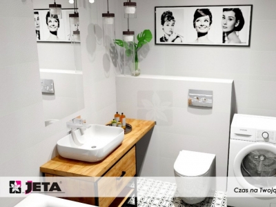 Łazienka z pralką, inspiracje z salonów JETA